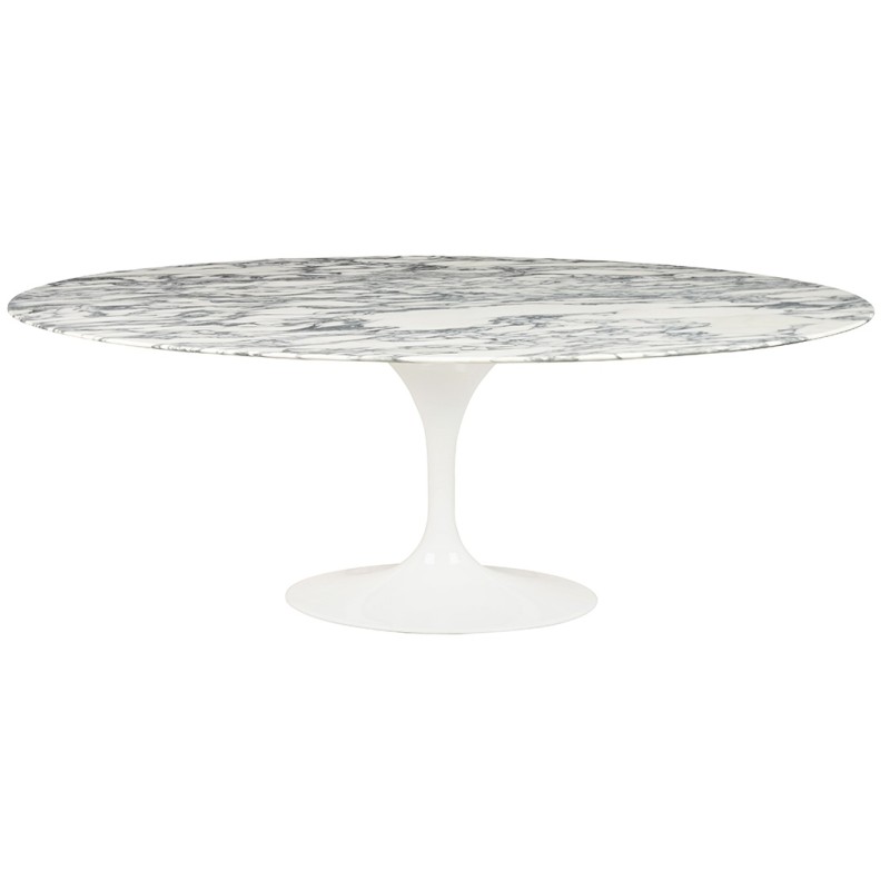 Stół TULIP ELLIPSE MARBLE ARABESCATO  - biały - blat owalny marmurowy, metal