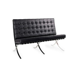 Sofa Dwuosobowa Barcelon Czarna - Włoska Skóra Naturalna, Stal